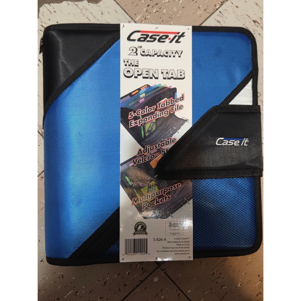 Case-it The Open Tab 2 Inch Zipper Binder Blue 5-Color Expanding File S-826-A